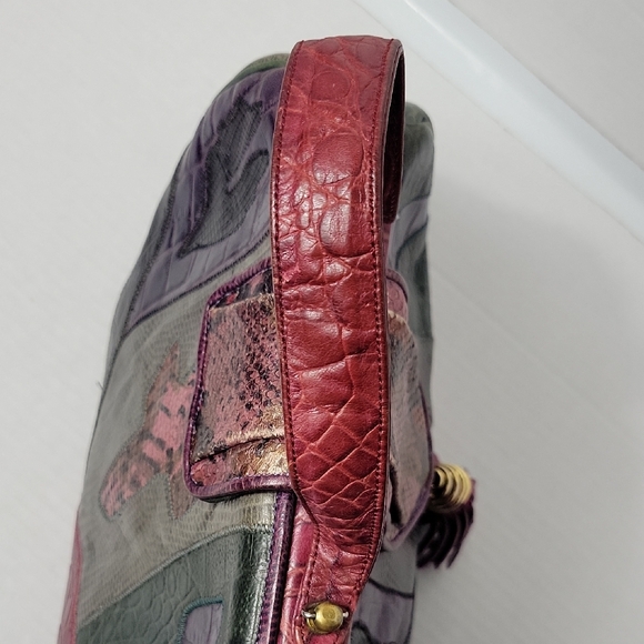 Vintage Sharif Multicolor Leather Satchel in Green, Purple and Burgundy - Picture 10 of 14